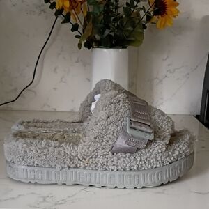 UGG Gray Fluffy Slide Sandals